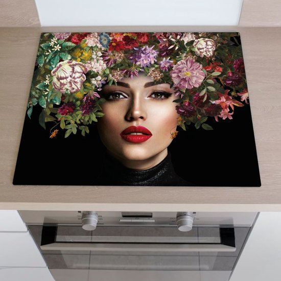 Inductiebeschermer flower power woman | 60 x 52 cm | Keukendecoratie | Bescherm mat | Inductie afdekplaat