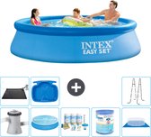 Intex Rond Opblaasbaar Easy Set Zwembad - 305 x 76 cm - Blauw - Inclusief Pomp Solarzeil - Onderhoudspakket - Filter - Grondzeil - Solar Mat - Ladder - Voetenbad