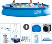 Intex Rond Opblaasbaar Easy Set Zwembad - 457 x 84 cm - Blauw - Inclusief Pomp Solarzeil - Onderhoudspakket - Filter - Grondzeil - Stofzuiger - Ladder - Voetenbad - Warmtepomp