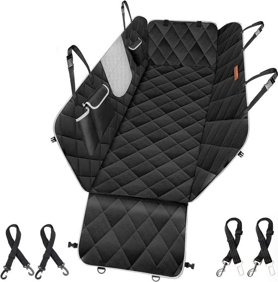 Housse de siège de voiture pour chien pour siège arrière et coffre de voiture, imperméable, résistante aux rayures et antidérapante avec fenêtre de visualisation, sac de transport et ceintures de sécurité, housses de siège arrière pour voiture, gris