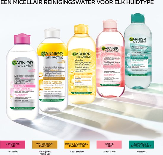 Garnier SkinActive Micellair Reinigingswater voor Langhoudende en Waterproof Make-up - 3 x 400 ml - Micelair Water Voordeelverpakking - Garnier