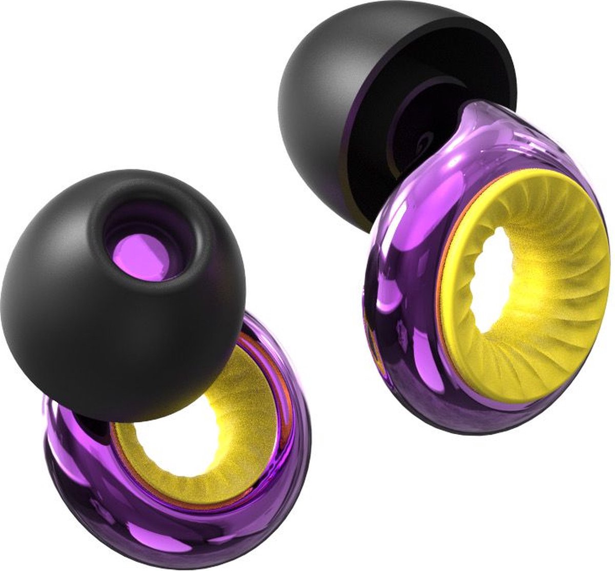 Goedkoopste Herbruikbare Oordoppen voor Slapen en Festivals - Partyplugs - Gehoorbescherming - Festival Oordopjes - Slaapoordoppen - Geluidsdemping Tot 26 dB - 4 Maten XS/S/M/L - Chrome Amethist Paars/Geel