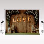 Toile de fond photo en bois 2,2 x 1,5 m fleurs blanches photographie amour panneau lumineux pour la Saint-Valentin printemps et été décoration extérieure