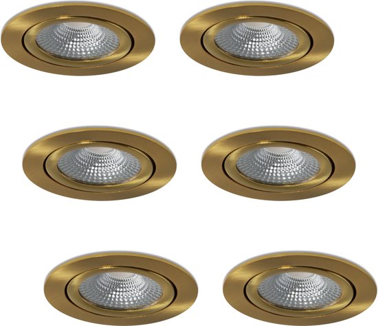 Ledisons LED-inbouwspot Vivaro set 6 stuks goud dimbaar - Ø85 mm - 5 jaar garantie - 2700K (extra warm-wit) - 450 lumen - 5 Watt - IP54