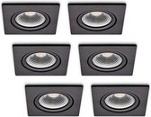 Ledisons LED-inbouwspot Trento set 6 stuks zwart dimbaar - Ø85 mm - 5 jaar garantie - 2700K (extra warm-wit) - 450 lumen - 5 Watt - IP54