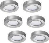 Ledisons LED-opbouwspot Adria set 6 stuks zilver dimbaar - Ø69 mm - 3 jaar garantie - 2700K (extra warm-wit) - 190 lumen - 3 Watt - IP44