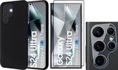 Hoesje geschikt voor Samsung Galaxy S24 Ultra - Screenprotector PET & Camera - Mat Back Case Zwart