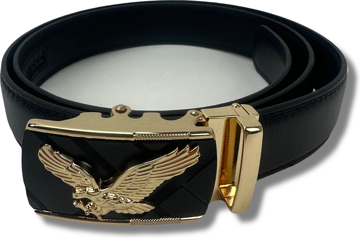 Marco Rossi heren riem - Adelaar goud luxe Hardware - Riem heren - zwart - riemen heren automatische gesp - cadeau voor man - koe leer - 130 cm