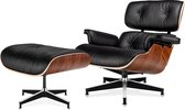 Lounge Stoel - Lig Stoel - Lees Stoel - Zwart Leer - Black Palisander - Met Voetsteun