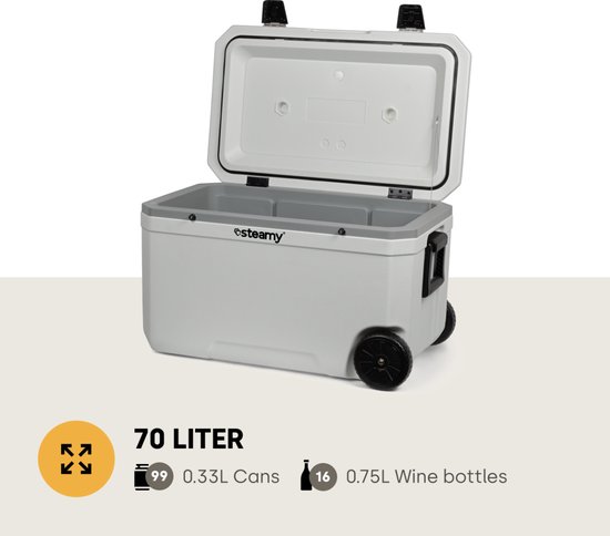 Steamy Marine 70 Roller - Grote Koelbox op Wielen - Speciaal voor op de boot - 70 Liter - Wit van Steamy — afbeelding 5