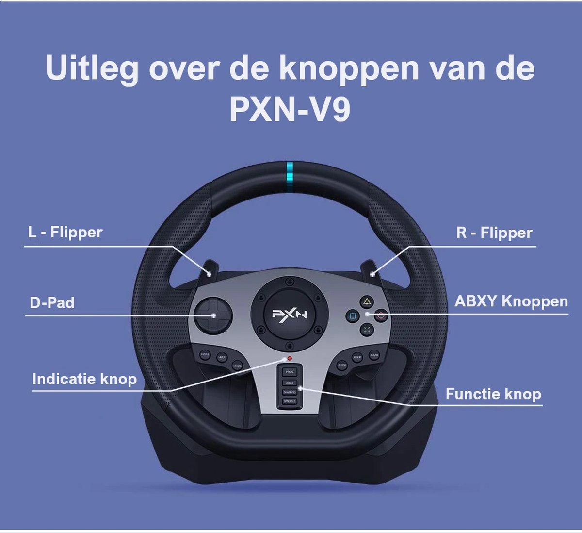 PXN - V9 - Race Stuur - Met Pedalen en Shifter - 270/900°- Game Stuur - Geschikt voor - PS4 - Xbox One - PC - Xbox Series X|S - PS3 - Met App — cadeau in Gadgets - foto 4