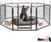 MaxxPet Puppyren - Hondenbench - Hondenren - Hondenkennel met 8 panelen - Staal - Ø 120cm x 60cm - Incl. Drinkbakje