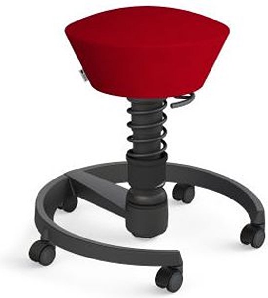 Aeris Swopper - ergonomische bureaukruk - zwart onderstel - rode zitting - harde wielen - wol - standaard