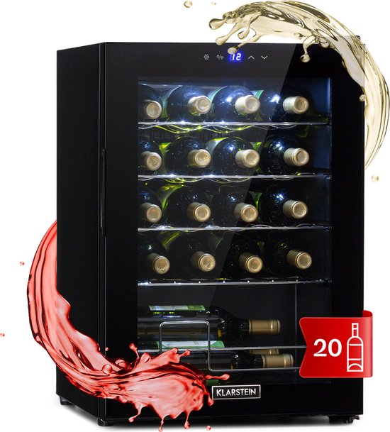 Klarstein Shiraz 20 Uno Wijnkoelkast - 53 Liter - 20 Flessen - Touch Bediening - 5-18°C - Zwart