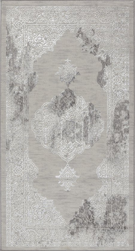 SURYA Vloerkleed - Woonkamer, Slaapkamer - Vintage Oosters Tapijt AZRA - Wit/Grijs - 80x150 cm