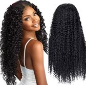 Frazimashop – Braziliaanse Pruiken – 24 inch -60 cm – Echt Menselijk Haar – Zwarte Pruik Krullend- Afro Kinky Krullen – Zwart -Haarwerk– 4x4 Lace Closure