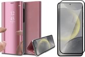 Hoesje geschikt voor Samsung Galaxy S24 - Screenprotector Volledig Dekkend Glas - Spiegel Book Case Rosegoud