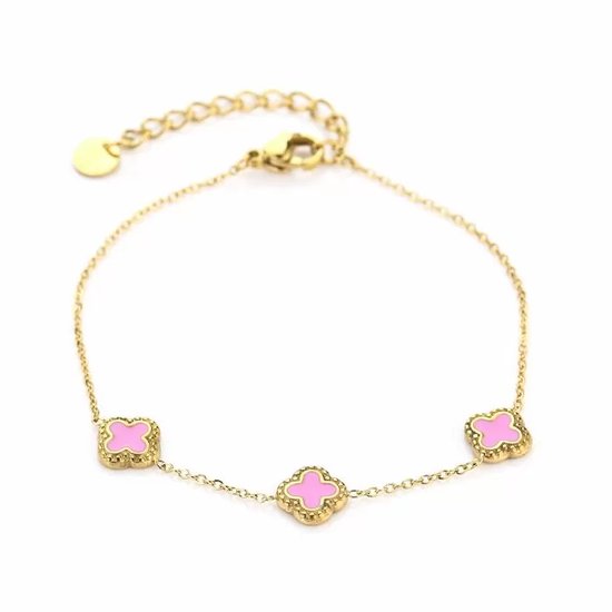 Michelle Bijoux Armband (Sieraad) Armband 3 Klavers Pink Goud