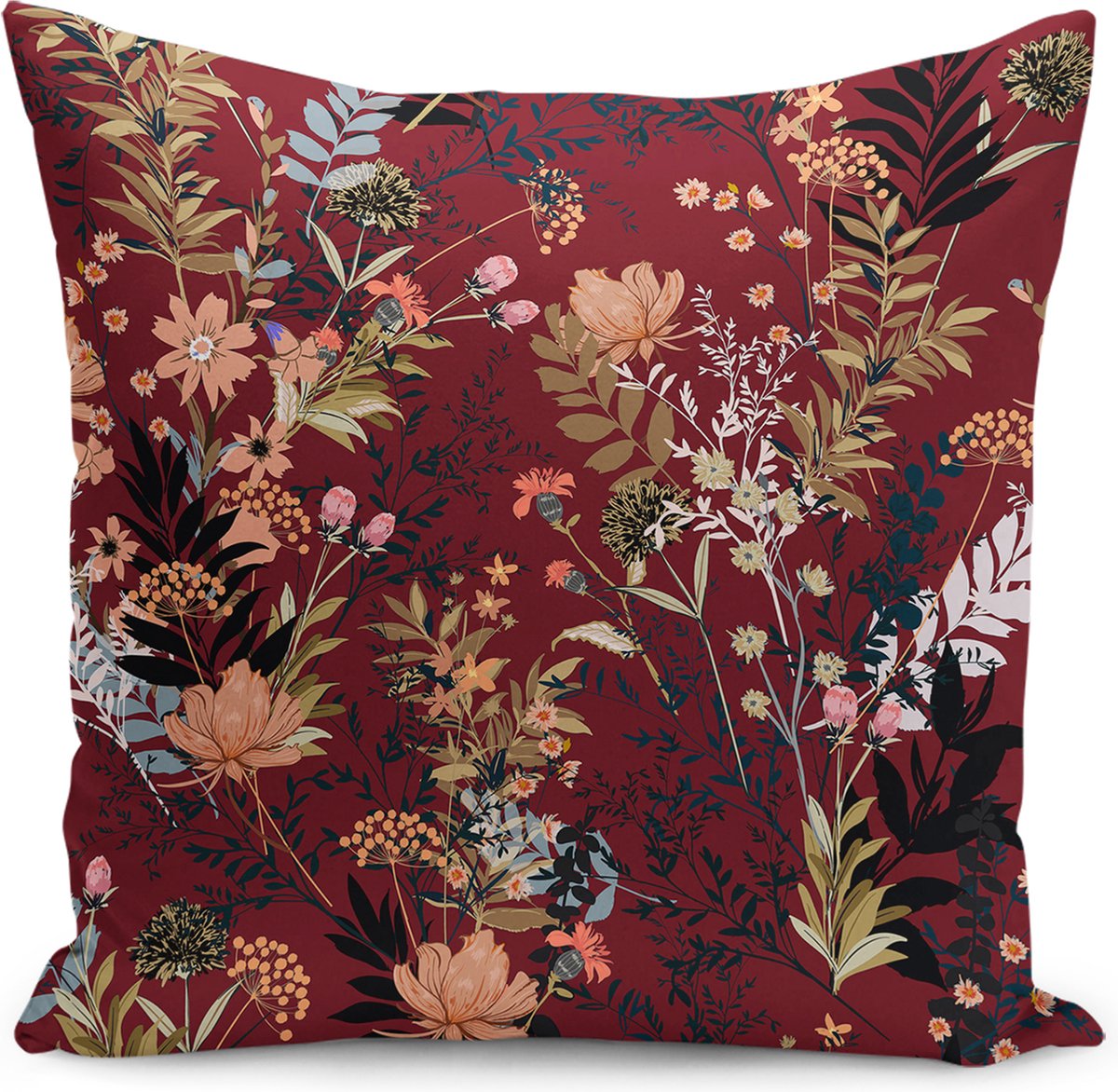 De Groen Home BLOEM Sierkussen Velvet - 50x50 - Bordeaux - Inclusief binnenkussen - Fluweel