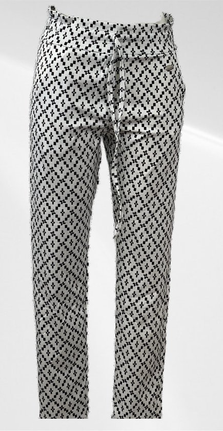 Angelle Milan - Casual broek - Wit met ruiten - Met taillekoord - Travelstof - In maat M - In 5 maten beschikbaar