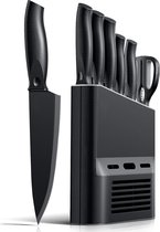 Ensemble de 7 couteaux de cuisine avec bloc – Choix du chef en acier inoxydable pour trancher, hacher et couper en dés – Comprend des ciseaux et un bloc de couteaux
