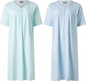 Lunatex - 2 dames nachthemden 224160 - korte mouw - turquoise en blauw - maat XXL