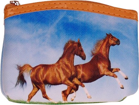 Ritsportemonnee - Bruine Paarden Blauwe Lucht - 1-vaks - 11x8cm