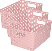 Plasticforte Opbergmand - 3x - Kastmand - rotan kunststof - oud roze - 6 Liter - 19 x 29 x 13 cm