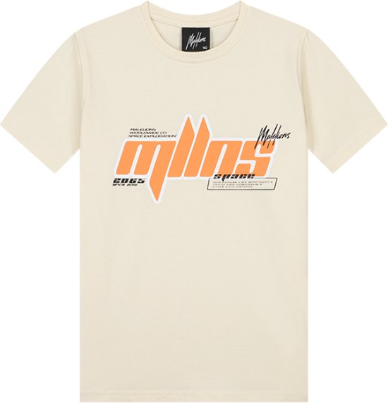Malelions Junior Font Shirt Beige/Orange - Maat 140