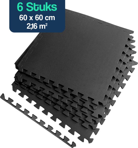 Hulser Puzzelmat - 60 x 60 x 1,2 cm - 6 stuks - 2,16m2 - EVA foam mat - Fitnessmat ondergrond - Vloerbeschermer tegels - Rubberen isolatiemat extra dik - Fitness vloer ondertegels - Baby speelmat - Sportvloer kruipmat - Tenttapijt schuimmat - Zwembad