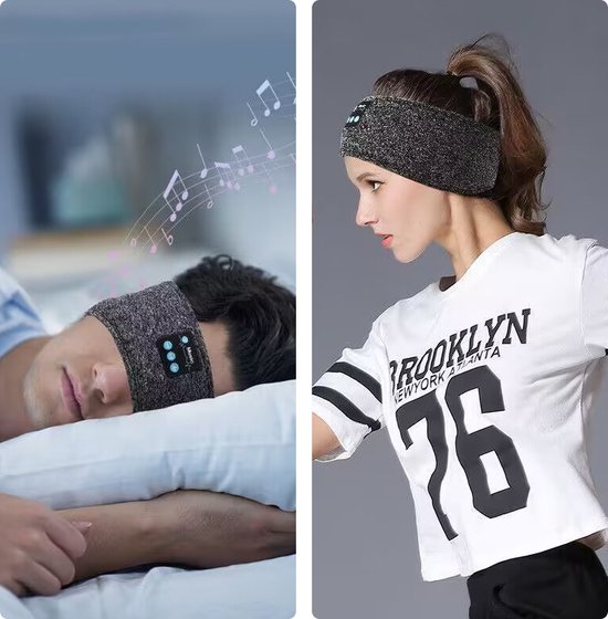 2-in-1 Draadloze Bluetooth Hoofdband & Slaapmasker voor Ongeëvenaarde Muziek & Comfort -Zweetbestendig - Perfecte Pasvorm - Grijs