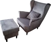 Lounge fauteuil met voetsteun - fauteuil + poef + kussen - grijs + zwarte poten - Maxi Maja