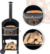 HEAT Outdoor Living Pizza Oven Ovnhus - Geniet van Authentieke Houtgestookte Pizza's in je Eigen Tuin - Staal - Zwart - Multifunctionele Pizza Oven met Barbecue Grill - Makkelijk te Verplaatsen - 50x36x161 cm
