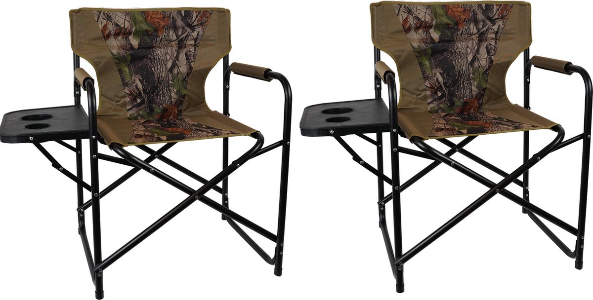 Eurocatch - Set 2 stuks Opvouwbare Campingstoel Met Opklapbare zijtafel - Camouflage - Director Chair - Visstoel - Comfortabel
