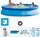 Intex Rond Opblaasbaar Easy Set Zwembad - 366 x 76 cm - Blauw - Inclusief Pomp Afdekzeil - Onderhoudspakket - Filters - Vloertegels