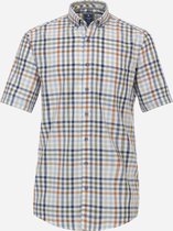 Redmond comfort fit overhemd - korte mouw - popeline - bruin geruit - Strijkvriendelijk - Boordmaat: 39/40