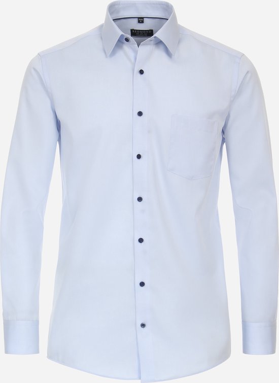 Redmond comfort fit overhemd - popeline - blauw - Strijkvriendelijk - Boordmaat: 47/48