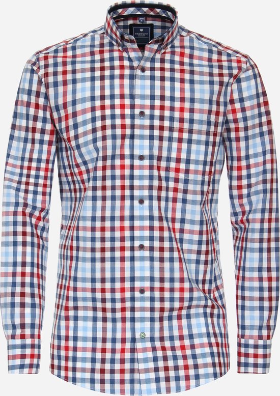 Redmond comfort fit overhemd - popeline - rood geruit - Strijkvriendelijk - Boordmaat: