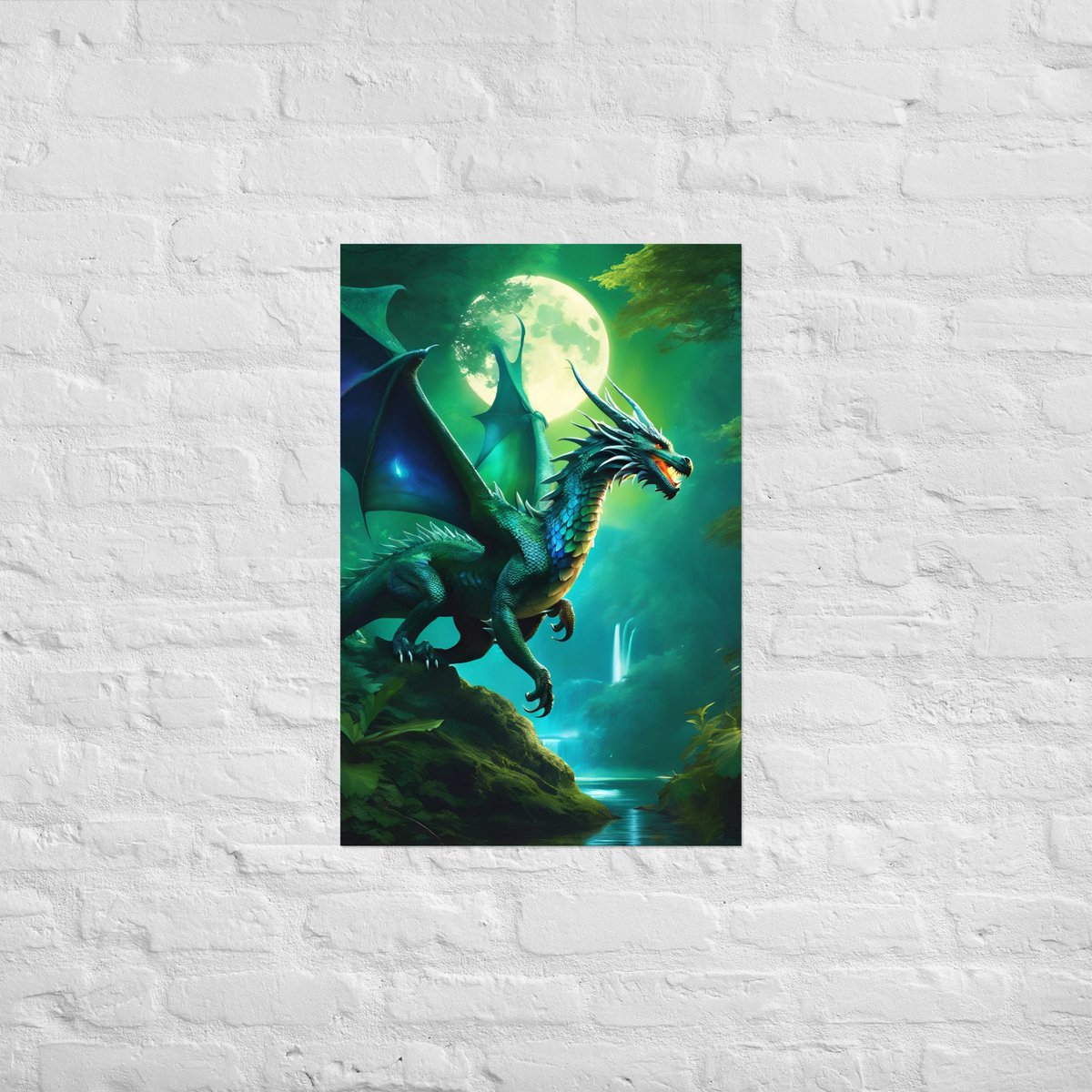 Groene Draak poster | Abstracte Poster | Fantasyposter | Coole Poster | 28x36cm | Poster Draak | Wanddecoratie | Muurposter | MT | Geschikt om in te lijsten