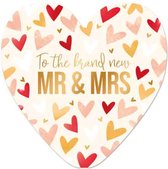 Wenskaart - Mr & Mrs - XL kaart - getrouwd - huwelijk - kaart met standaard - To the brand new mr & mrs - Hart van goud - Artige - felicitatie