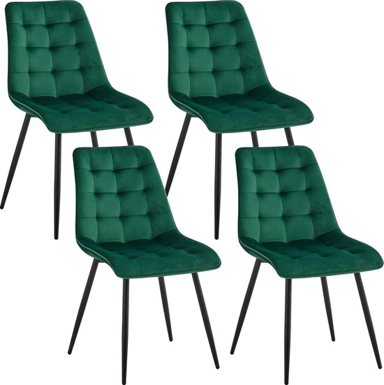 Set van 4 Stoelen - Eetkamerstoel - 4 Stuks - Eetkamerstoelen - 4 stoelen - Groen - Velvet