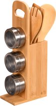FSC® Keukengerei houder Set - Met 3x Kruidenpotjes - 7-Delige keukengerei Set - Kruidenpotjes en Spatel Set + Houder - FSC® Bamboe Hout