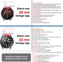 Schematische weergave van 20mm en 22mm horlogeband maten met tekst
