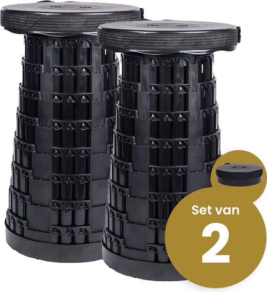 Opvouwbare kruk extra strong zwart per 2 - telescopische kruk - 250 kg - inklapbare kruk - draagbaar - kampeerstoel - opstapkrukje