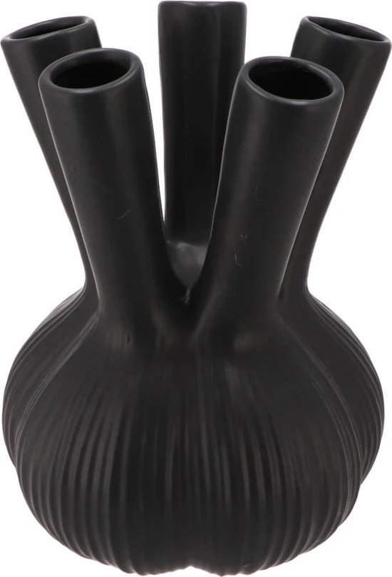 Daan Kromhout - Aglio vaas Straight - Tulpenvaas - Toetervaas - Vaas voor tulpen- Mat zwart - 19X19X25cm - La Florista