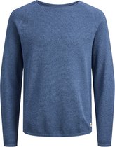 JACK & JONES Hill knit crew neck slim fit - heren pullover katoen met O-hals - lichtblauw melange - Maat: XXL