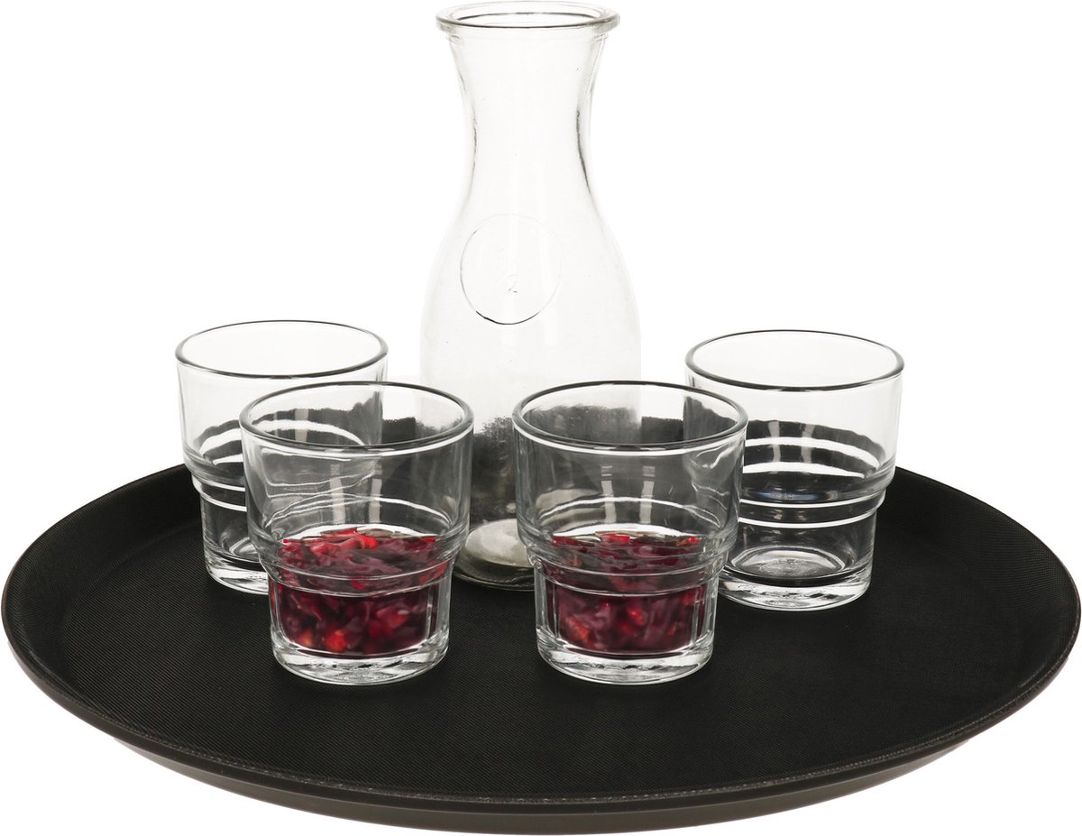 Horeca dienblad met anti slip laag - 3x - zwart - kunststof - D35 cm - rond dienblad
