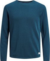 JACK & JONES Leo knit crew neck slim fit - heren pullover katoen met O-hals - middenblauw - Maat: XL