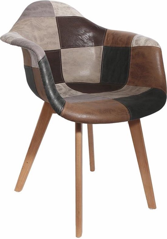 Home Deco - Patchwork stoel met armleuningen - grijs - taupe