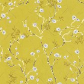 Papier peint Fleurs Profhome 387392-GU papier peint intissé lisse sans structure lisse avec motif floral mat jaune gris blanc marron 5,33 m2